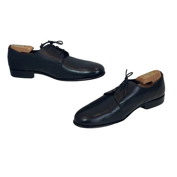 Handcrafted Mens Black Leather Perforated Wingtip Oxford Dress Shoe Size 12 READ main image 8